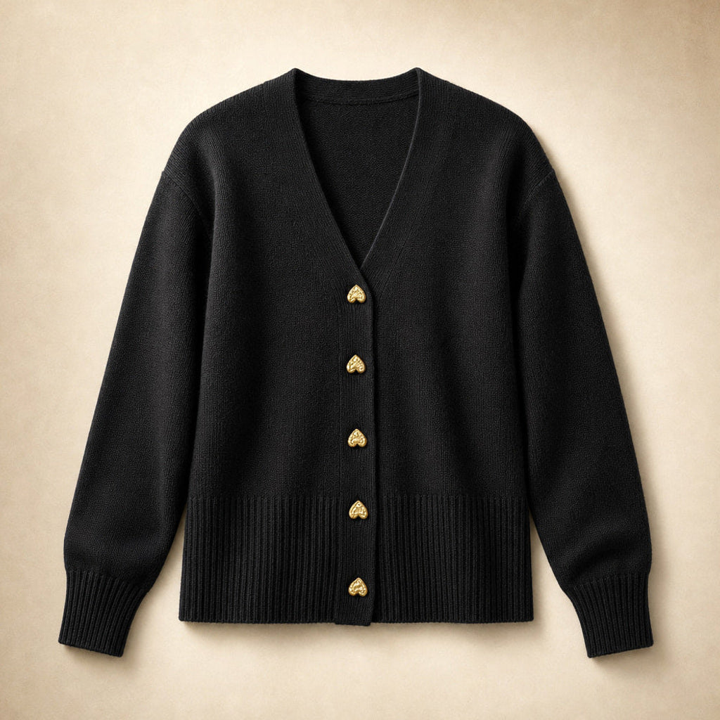 Wolfhilt | Strickjacke mit V-Ausschnitt und Knopfleiste Schwarz – Produktfoto