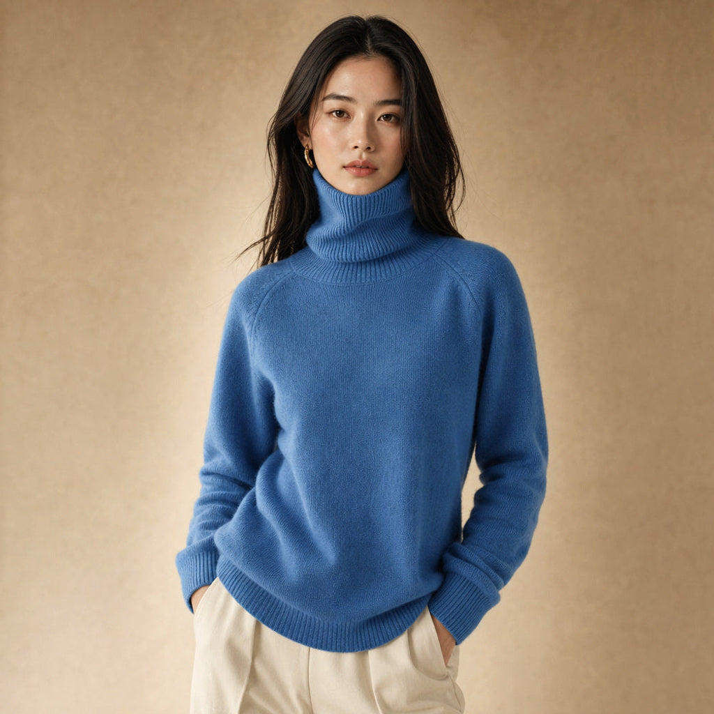 Wolftraud | Strickpullover mit Rippbündchen und Rundhals in Blau – Premium Editorial
