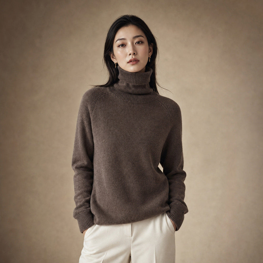 Wolftraud | Strickpullover mit Rippbündchen und Rundhals in Braun – Premium Editorial
