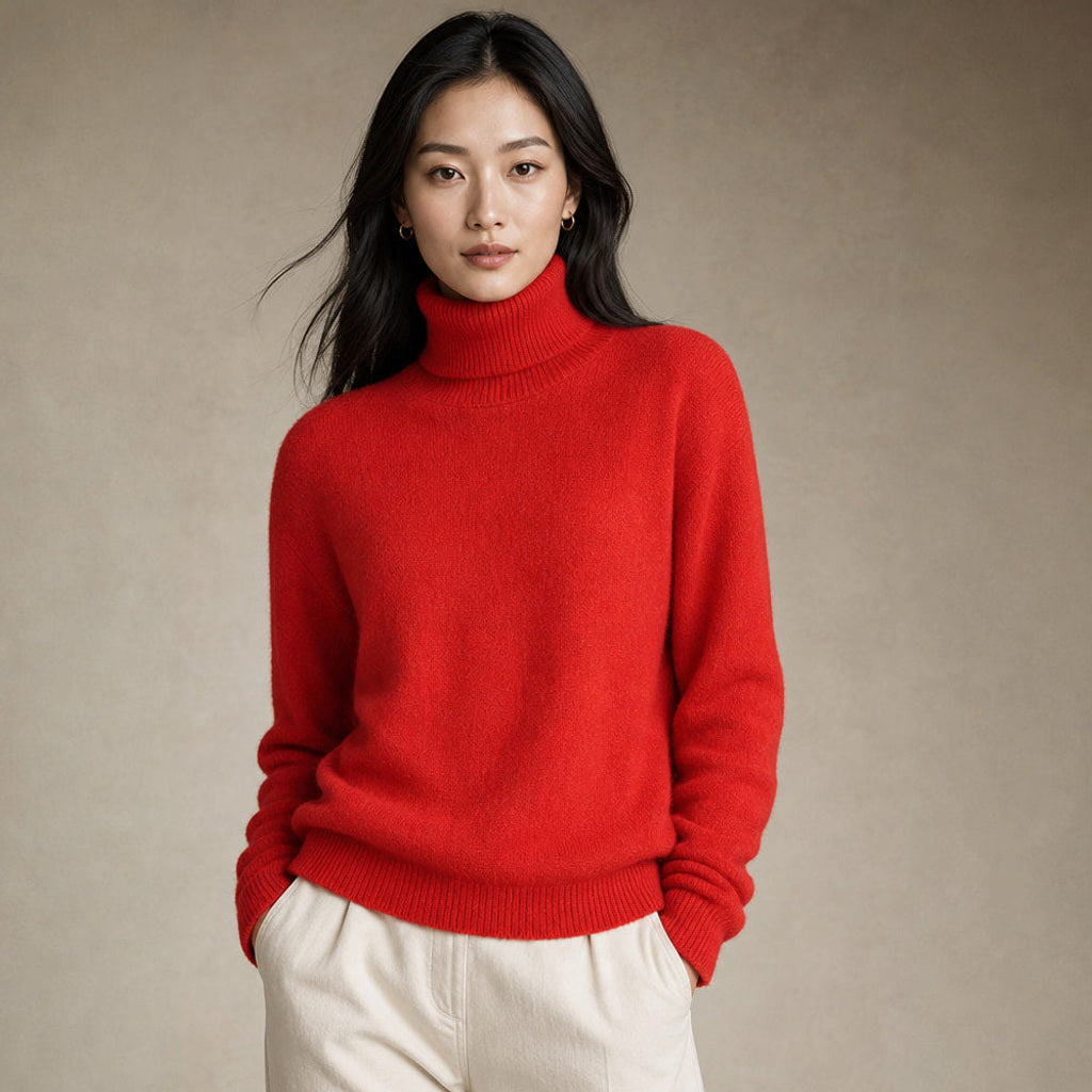 Wolftraud | Strickpullover mit Rippbündchen und Rundhals in Rot – Premium Editorial