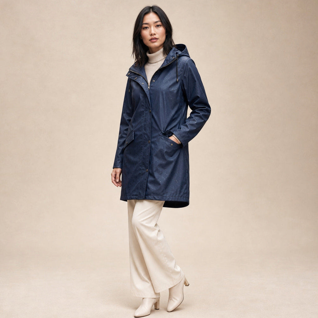 Zilleke | Regenjacke mit verstellbarer Kapuze Marineblau / Blau – Seitenansicht