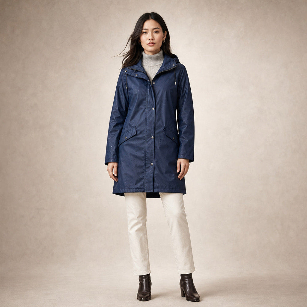 Zilleke | Regenjacke mit verstellbarer Kapuze in Marineblau / Blau – Premium Editorial