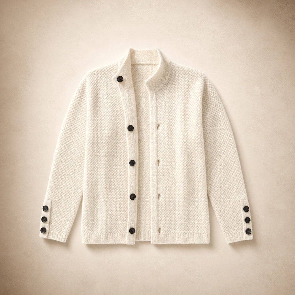 Zimtrud | Strickjacke mit offener Front aus Weichstrick Weiß – Produktfoto